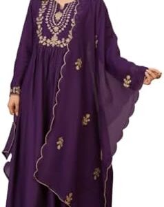 Trendora Ethnic Embroidery A-Line Kurta & Pant Set with Dupatta for Women